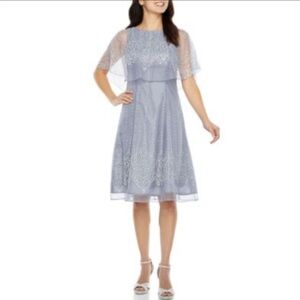 J. Taylor Elegant Blue Dress with Sheer Overlay color Chambray Muse size 16 NWT
